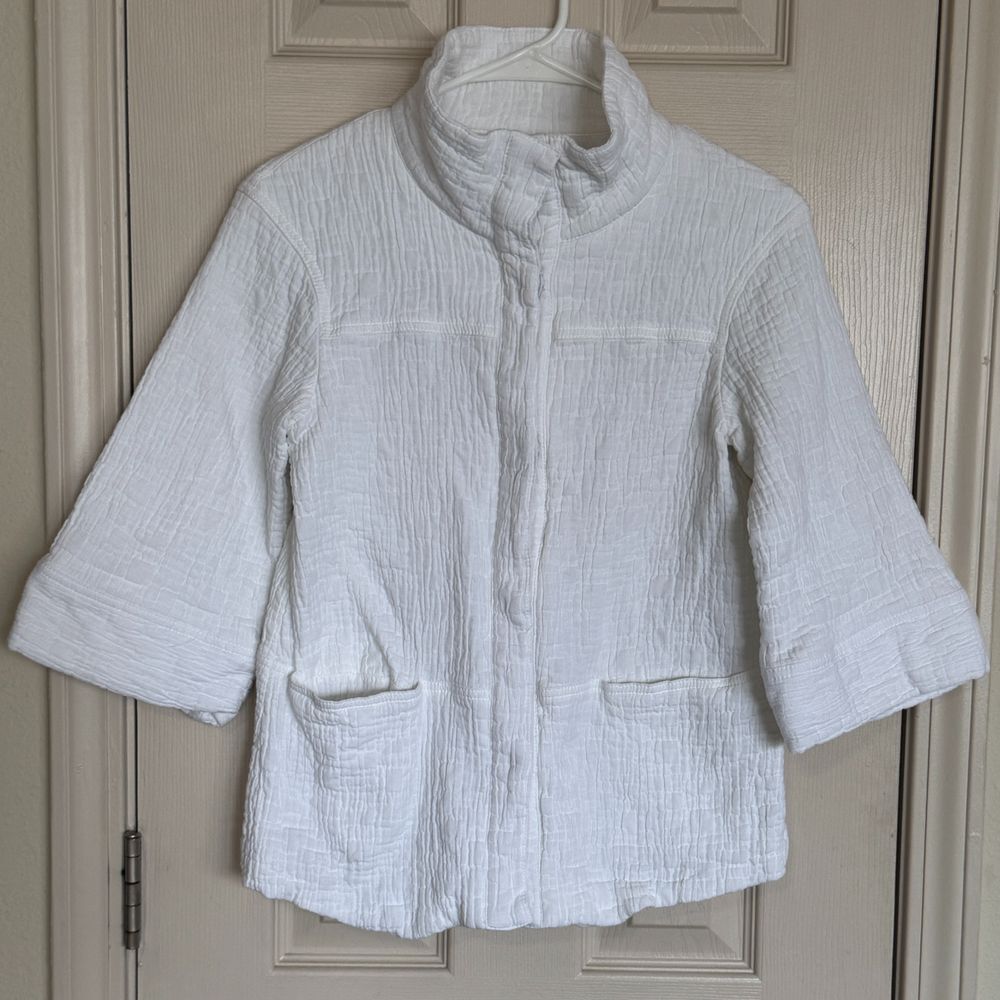 Lafayette 148 White Textured Cotton Blazer Jacket 3/4 Sleeve Professional, 6 /g1